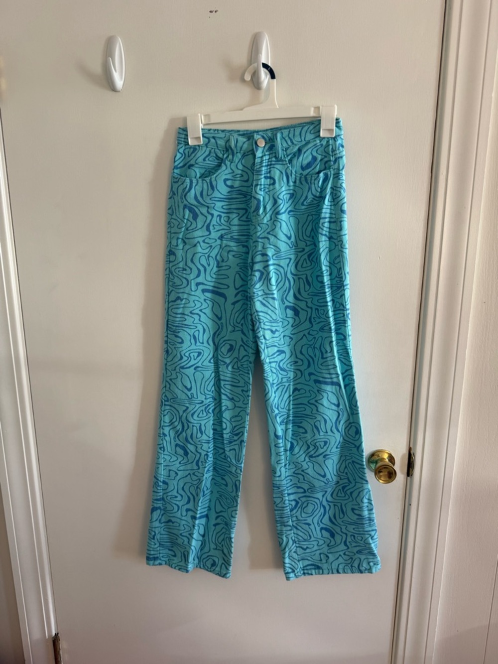 Blue Swirl Pattern Wide-Leg Pants
